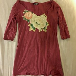 Lucky Tees~ Burgundy 3/4 Sleeve Tunic (damaged)